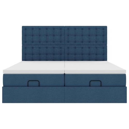 Османска легло с матраци, синьо, 200x200 см, плат