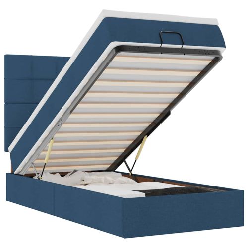 Османска легло с матрак и LED, синьо, 90x200 см, плат