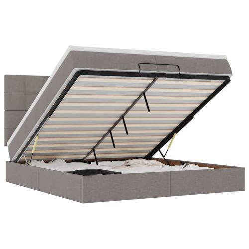 Османска легло с матрак и LED, таупе, 200x200 см, плат