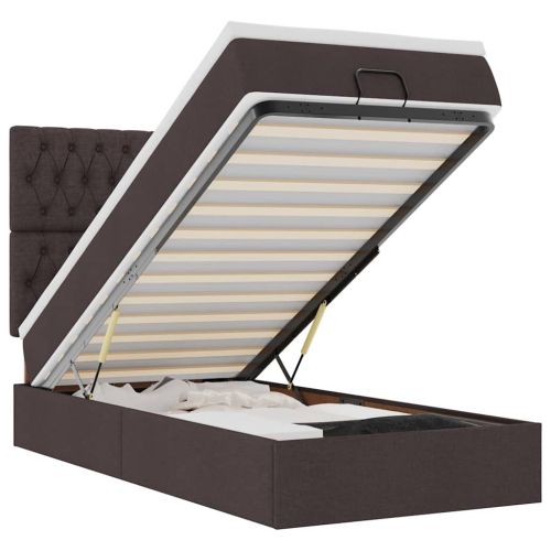 Османска легло с матрак и LED, тъмнокафяво, 90x190 см, плат