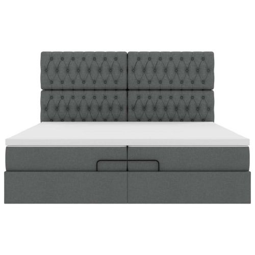 Османска легло с матрак и LED, тъмносиво, 200x200 см, плат