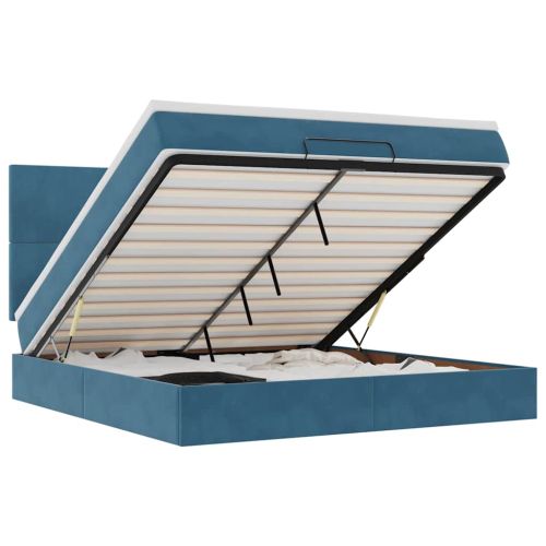 Османска легло с матраци и LED, тъмносиньо, 160x200 см, кадифе