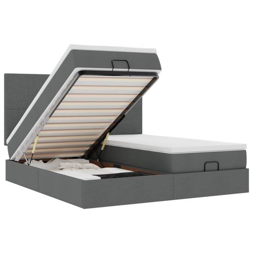 Османска легло с матрак и LED, тъмносиво, 200x200 см, плат