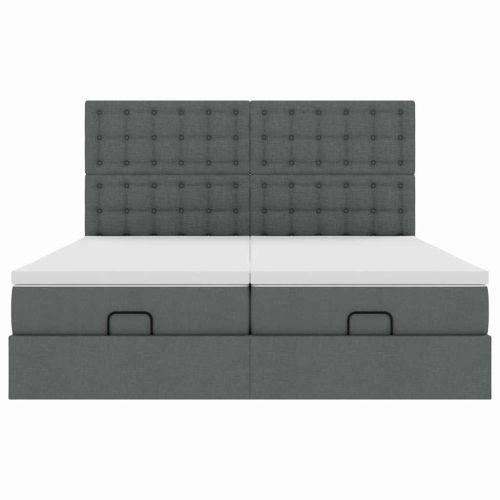 Османска легло с матрак и LED, тъмносиво, 200x200 см, плат