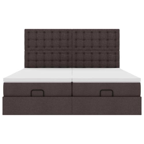 Османска легло с матрак и LED, тъмнокафяво, 200x200 см, плат