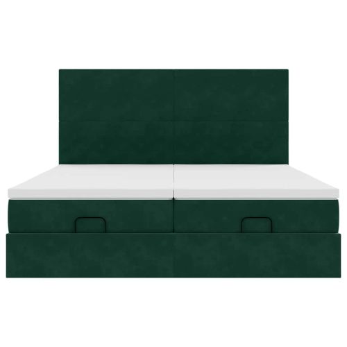 Османска легло с матраци и LED, тъмнозелено, 180x200 см, кадифе