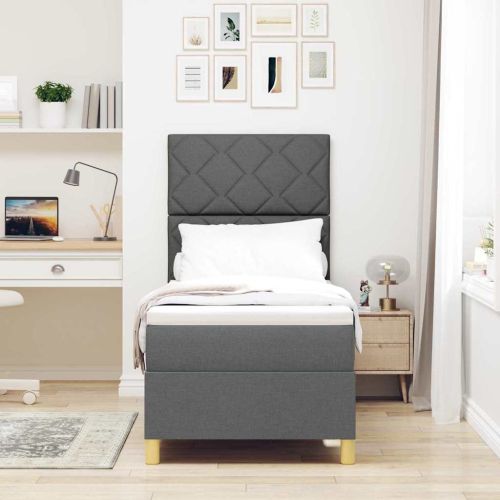 Легло с пружинирана основа Тъмен сив 80 x 200 cm текстил