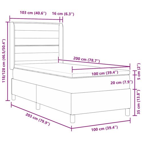 Легло с пружинирана основа Тъмен сив 200 x 100 cm текстил