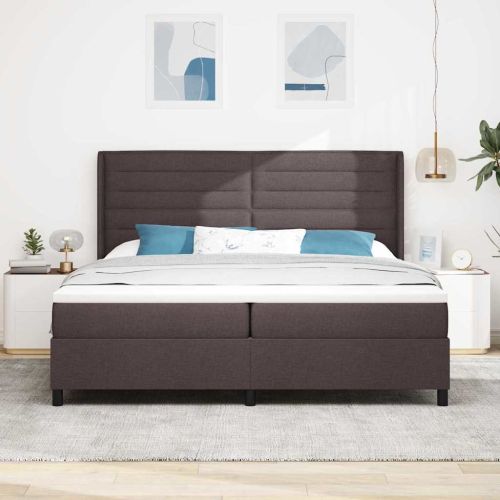 Легло с пружинирана основа Тъмен кафяв 200 x 200 cm текстил