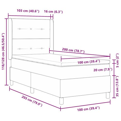 Легло с пружинирана основа с матрак Таупе 200 x 100 cm текстил