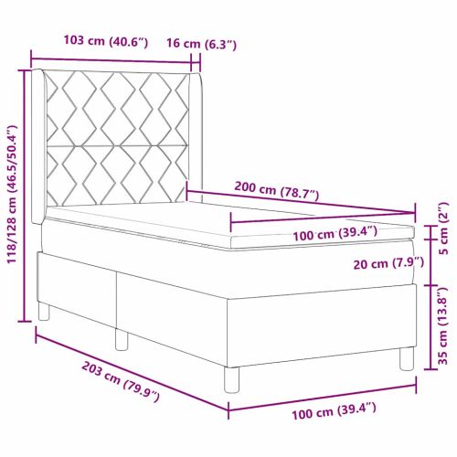 Легло с пружинирана основа Тъмен кафяв 200 x 100 cm текстил