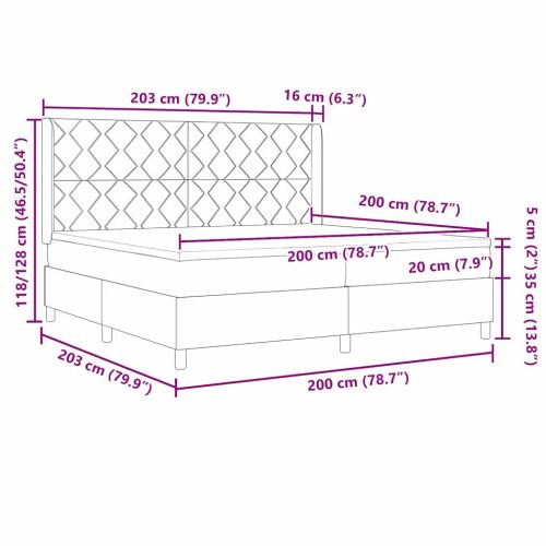 Легло с пружинирана основа с матрак Черен 200 x 200 cm текстил
