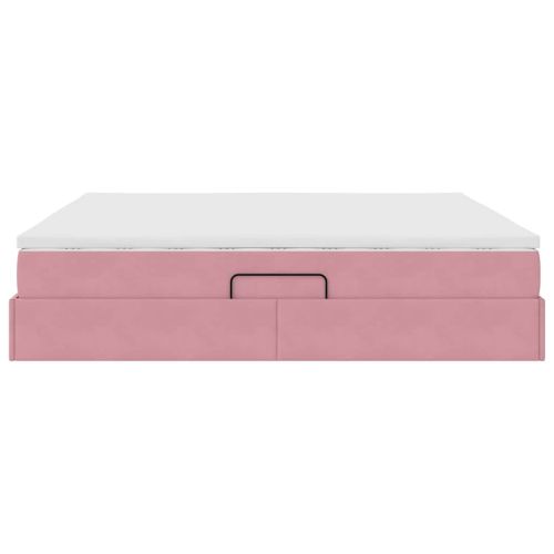 Легло с място за съхранение и матрак Розово 200 x 200 cm Кадифе