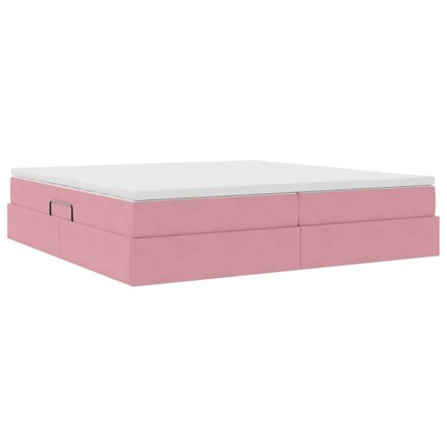 Легло с място за съхранение и матрак Розово 200 x 200 cm Кадифе