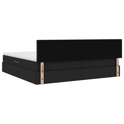 Легло с място за съхранение и LED Черно 200 x 200 cm текстил