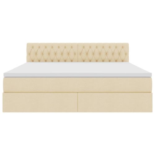 Легло с място за съхранение и LED Кремав 180 x 200 cm текстил