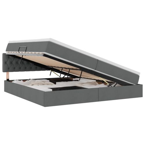 Легло с място за съхранение и LED с LED Тъмен сив 200 x 200 cm