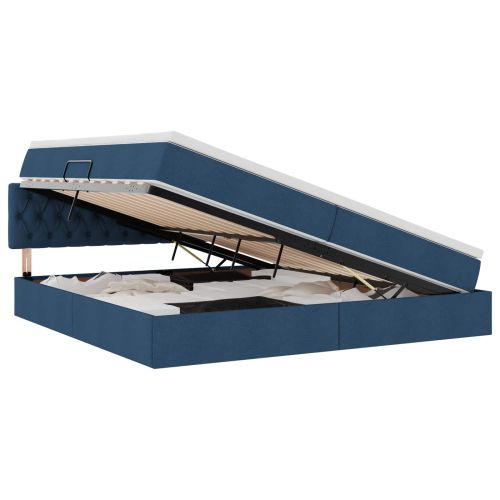 Легло с място за съхранение и LED Синьо 200 x 200 cm текстил