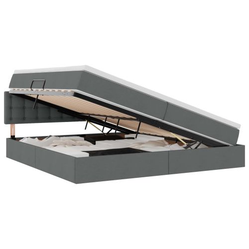 Легло с място за съхранение и LED с LED Тъмен сив 200 x 200 cm