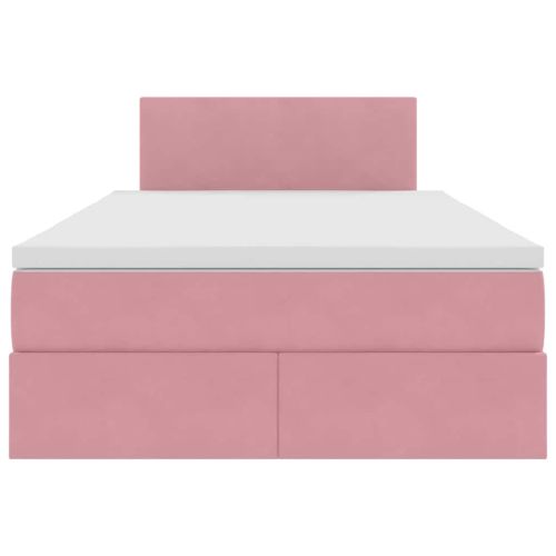 Легло с място за съхранение и LED Розово 120 x 200 cm Кадифе