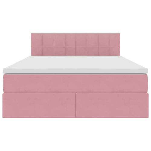 Легло с място за съхранение и LED Розово 140 x 200 cm Кадифе