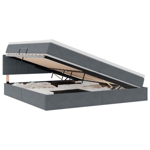 Легло с място за съхранение и LED Тъмен сив 200 x 200 cm Кадифе