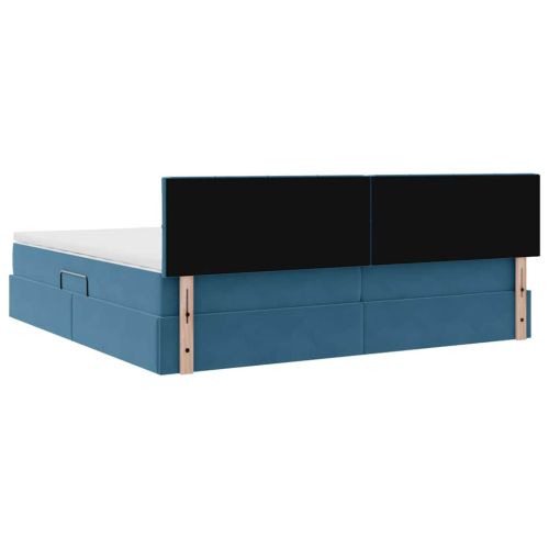 Легло с място за съхранение и LED Тъмен син 200 x 200 cm Кадифе