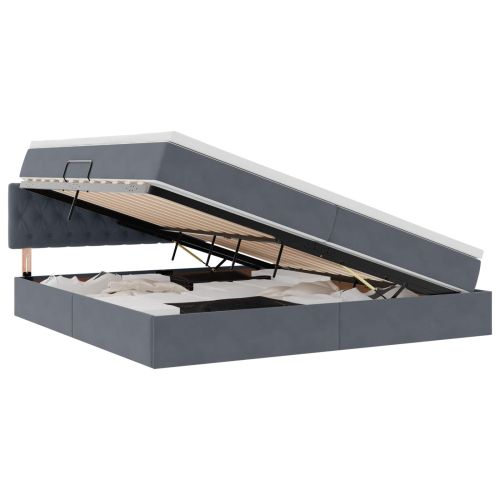 Легло с място за съхранение и LED Тъмен сив 200 x 200 cm Кадифе
