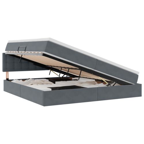 Легло с място за съхранение и LED Тъмен сив 200 x 200 cm Кадифе