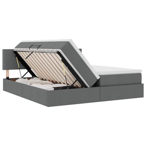 Легло С LED лентисти светлини Тъмен сив 200 x 200 cm текстил