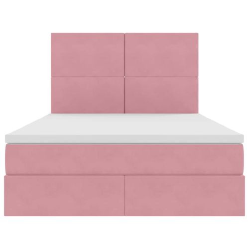 Легло с място за съхранение и матрак Розово 140 x 190 cm Кадифе