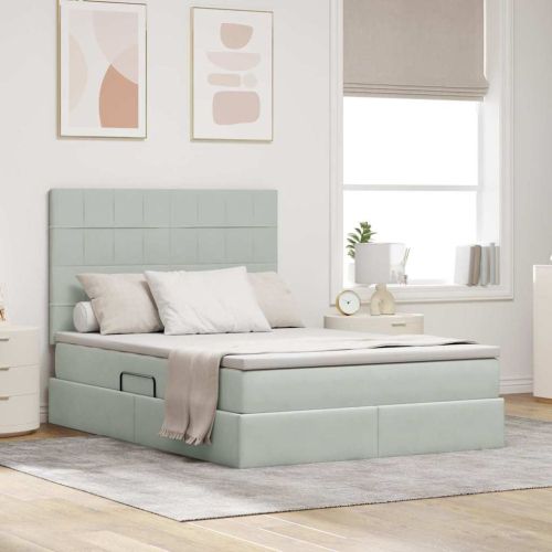 Легло с място за съхранение и матрак Светлосиво 140 x 190 cm