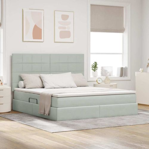 Легло с място за съхранение и матрак Светлосиво 180 x 200 cm