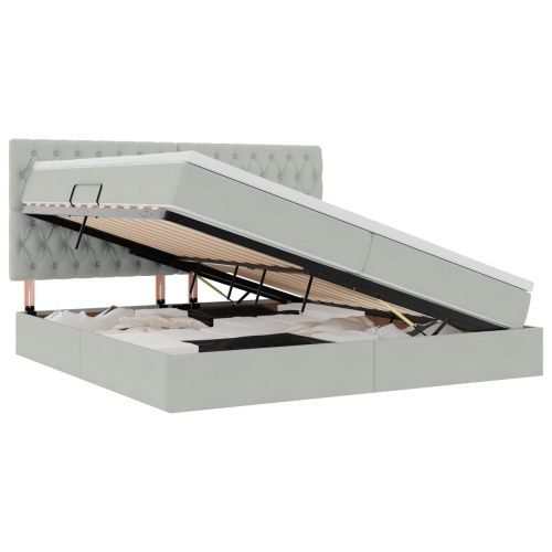 Легло с място за съхранение и матрак Светлосиво 200 x 200 cm
