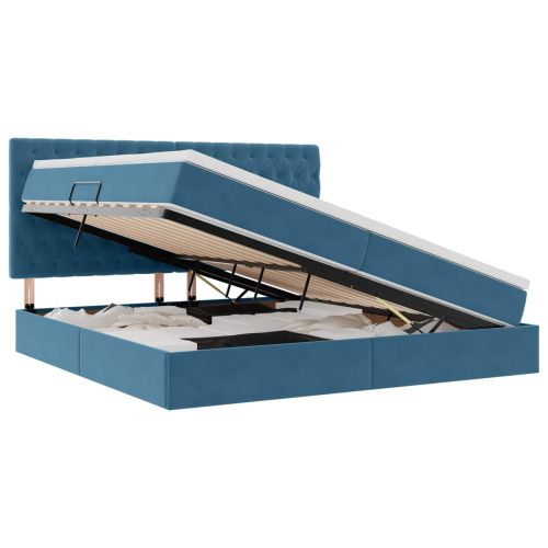 Легло с място за съхранение и матрак Тъмен син 200 x 200 cm