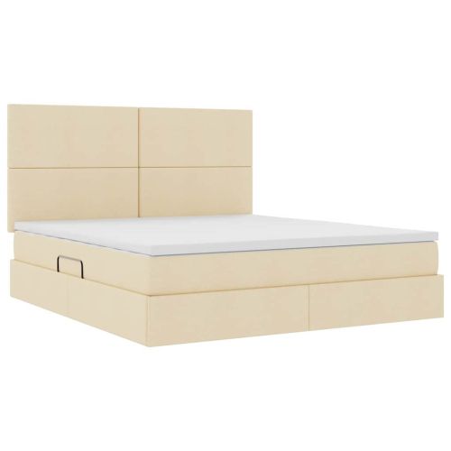 Легло с място за съхранение и LED Кремав 180 x 200 cm Полиестер