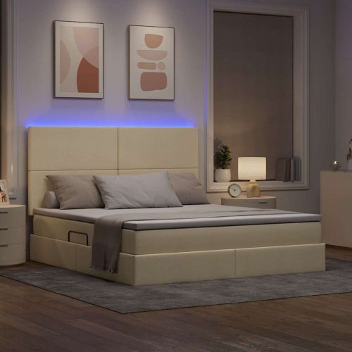 Легло с място за съхранение и LED Кремав 180 x 200 cm Полиестер