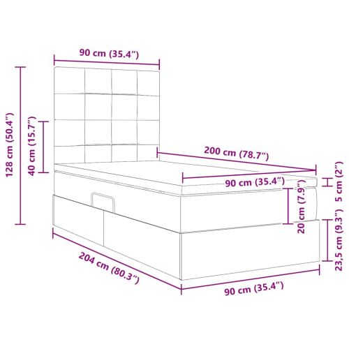 Легло с място за съхранение и LED Синьо 90 x 200 cm Полиестер