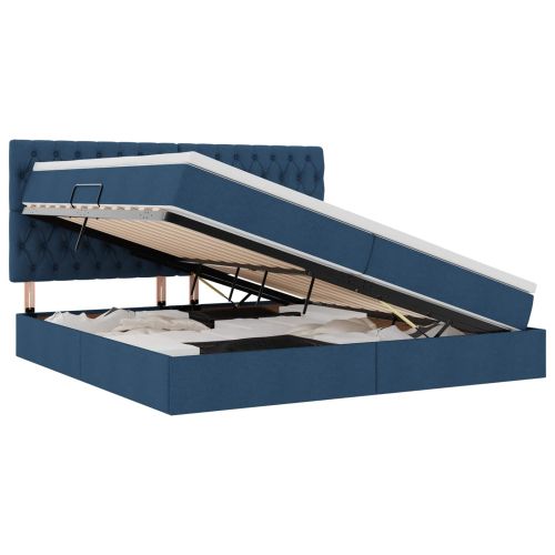 Легло с място за съхранение и LED Синьо 200 x 200 cm Полиестер