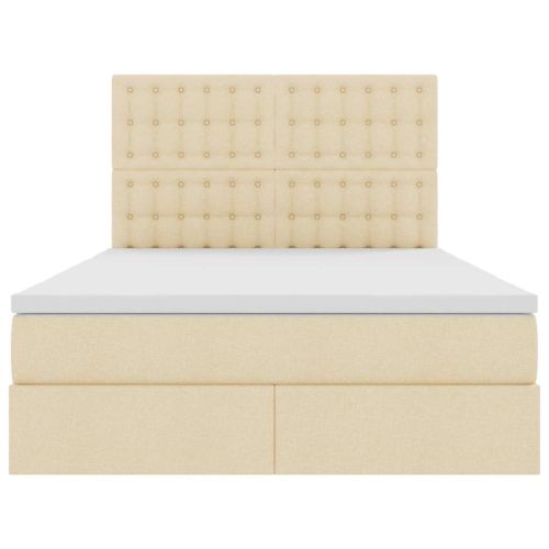 Легло с място за съхранение и LED Кремав 140 x 200 cm Полиестер