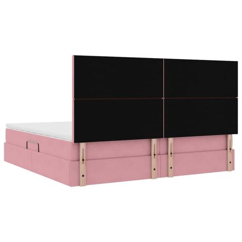 Легло с място за съхранение и LED Розово 200 x 200 cm Кадифе