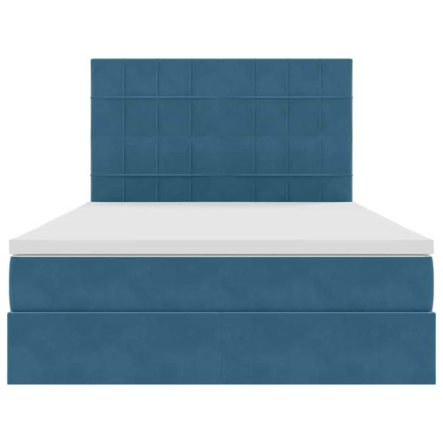 Легло с място за съхранение и LED Тъмен син 140 x 200 cm Кадифе