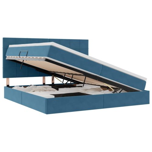 Легло с място за съхранение и LED Тъмен син 200 x 200 cm Кадифе