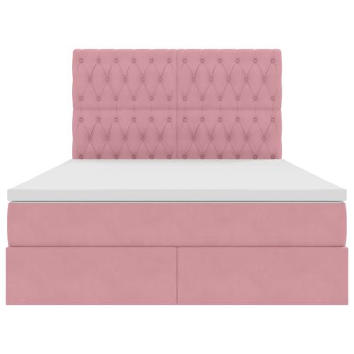 Легло с място за съхранение и LED Розово 140 x 200 cm Кадифе