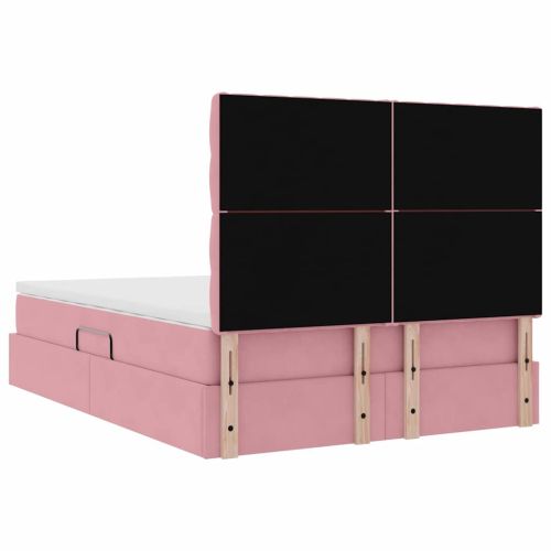 Легло с място за съхранение и LED Розово 140 x 200 cm Кадифе