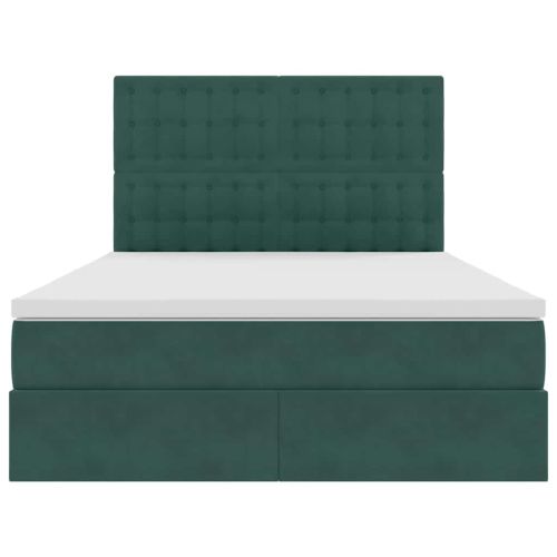 Легло с място за съхранение и LED Тъмен зелен 140 x 190 cm