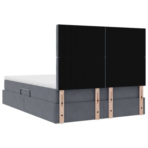 Легло с място за съхранение и LED Тъмен сив 140 x 200 cm Кадифе
