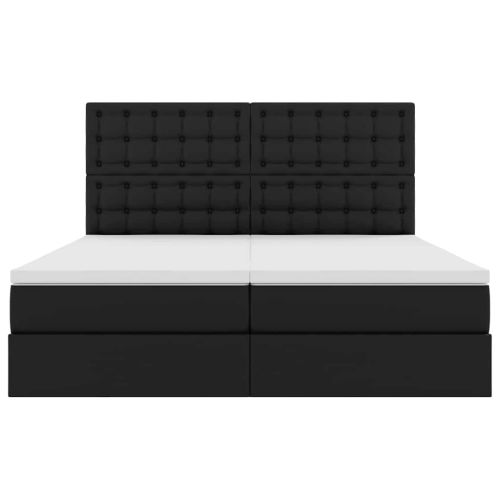 Легло с място за съхранение и LED Черно 200 x 200 cm Изкуствена