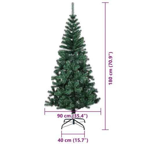 Изкуствена коледна елха с подсветка Зелен 180 cm PVC и метал
