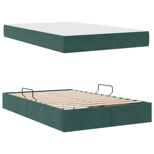 Легло с място за съхранение и матрак Тъмен зелен 120 x 200 cm